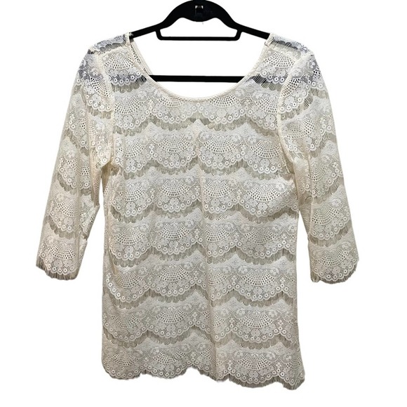 Bellatrix Beige Scalloped Lace Top Off White Size Medium - Picture 1 of 7